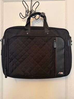 BMW M series black leather/canvas double laptop bag